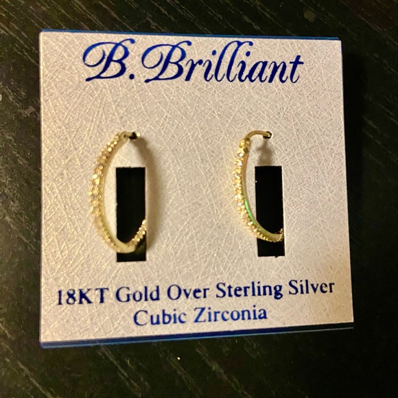 NWT 18K Gold over Silver with Cubic Zirconia. Sparkle & Glam Hoop Earrings - Picture 8 of 9